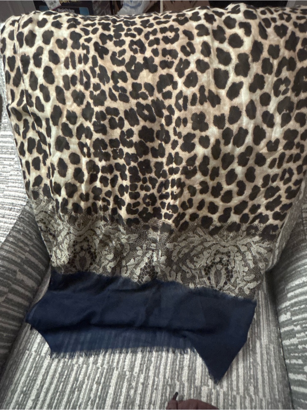 Animal-Print Lightweight Scarf with Navy Border